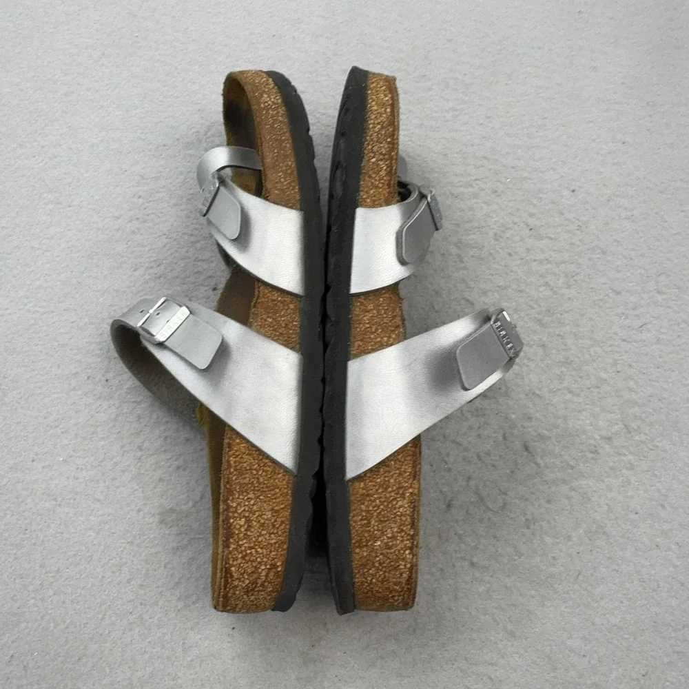 Birkenstock Mayari Sandals Womens Size 8 Silver Strappy Cork Footbed Comfort